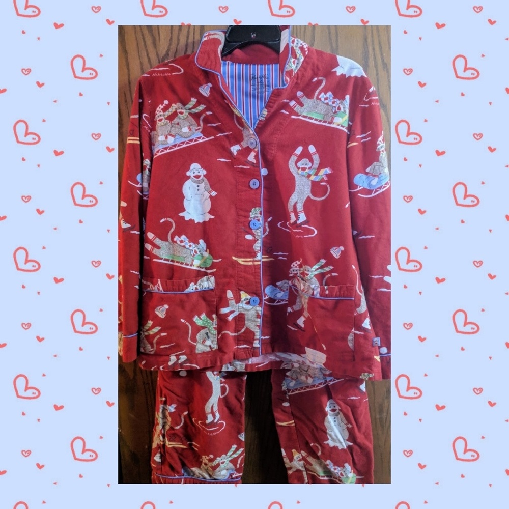 Nick & Nora 2-piece sock monkey pajama size M